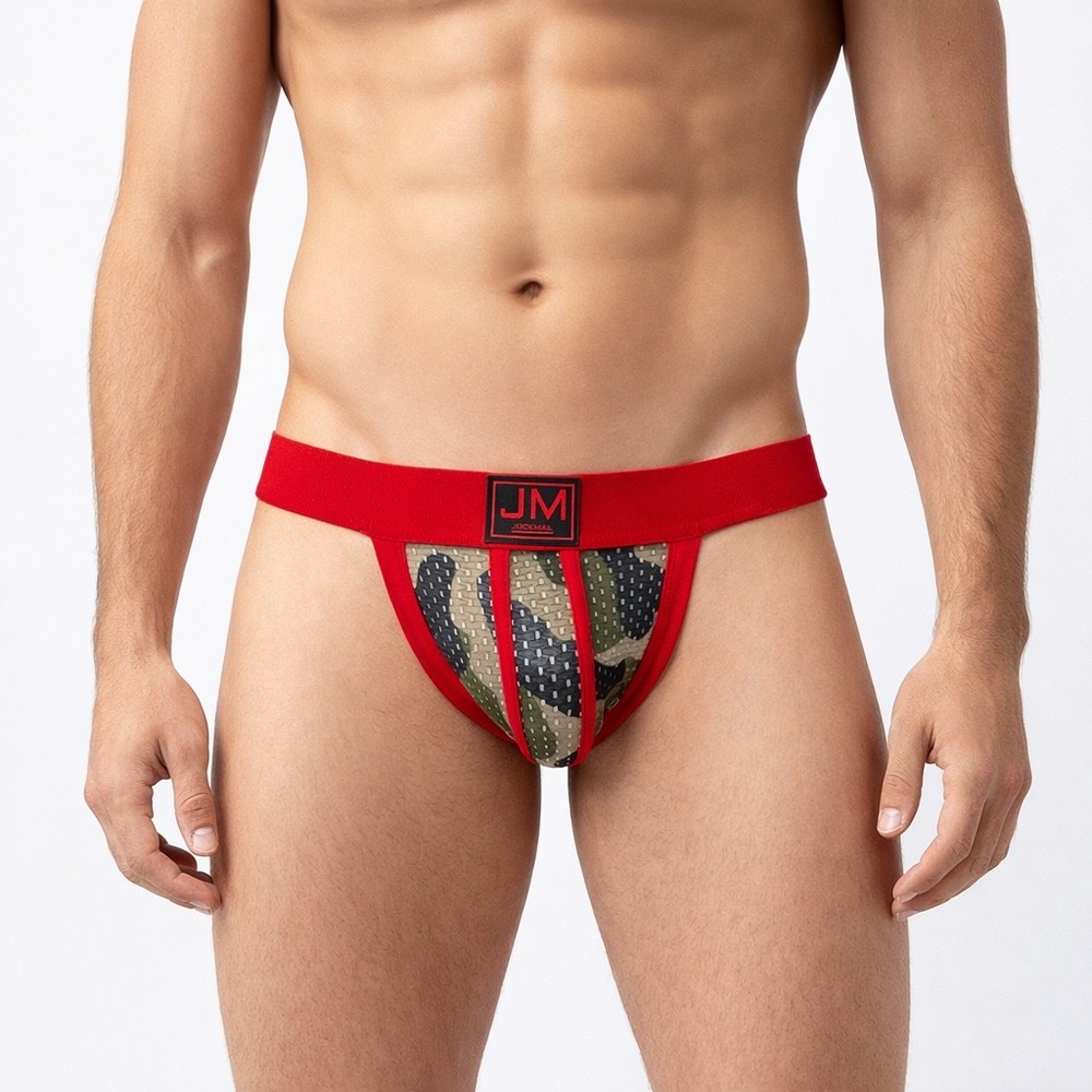 Jockmail XL (32-34) Mens Camo Mesh Jockstrap Red Athletic Underwear JM233 NEW - Picture 2 of 9